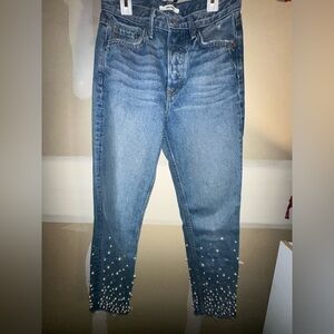 Girlfriend Collective Blue Ankle Jeans with Studded Hem